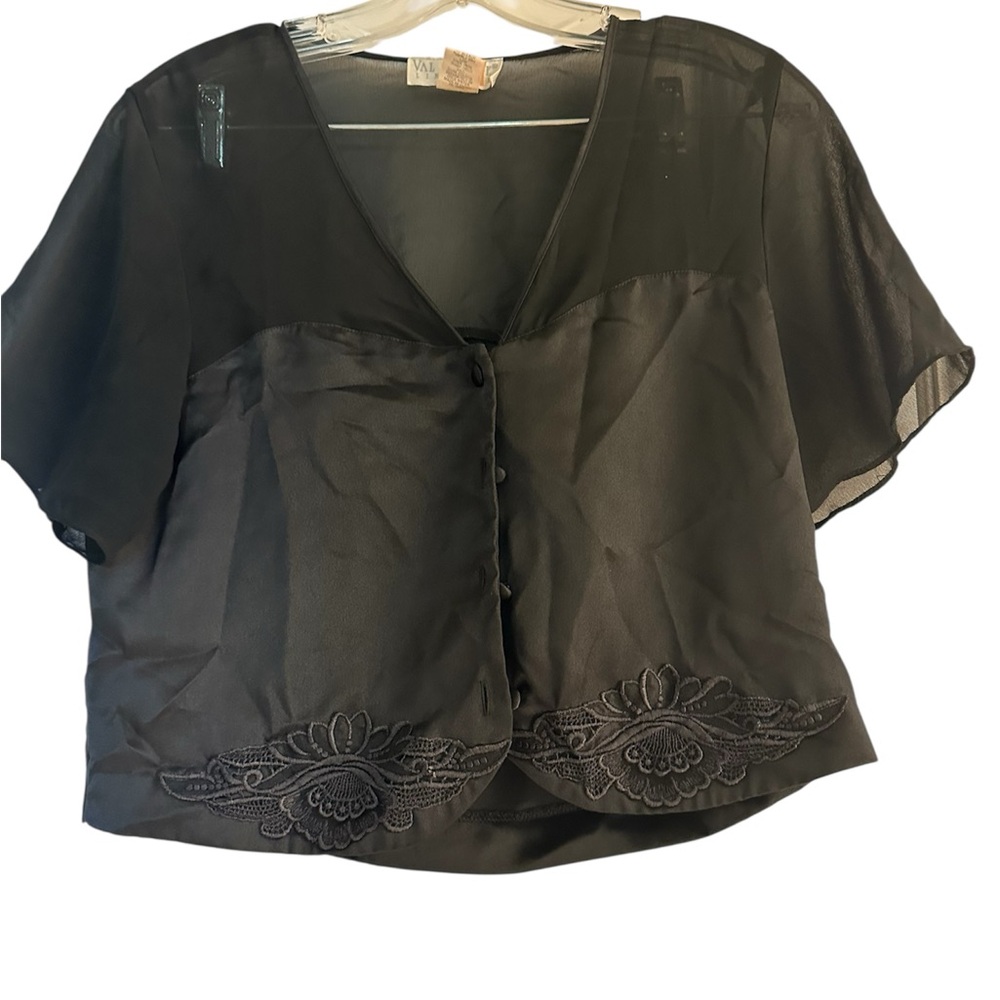 Val Mode Lingerie - Black Satin Pajama Set- Small - Picture 4 of 5